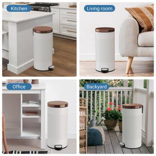 Innovaze 8 Gal.30 l White Metal Round Shape Step-on Trash Can with Diamond body design for Kitchen MGCS-AP2101