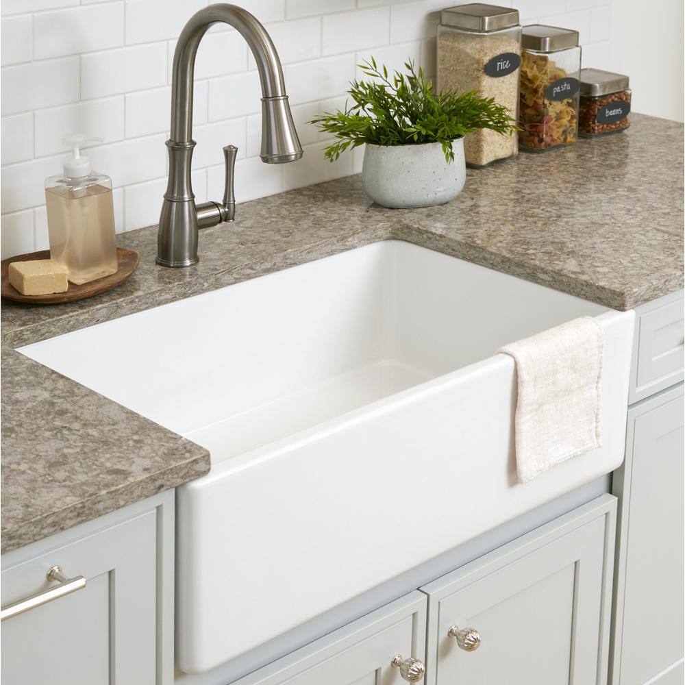 SINKOLOGY Bradstreet II Farmhouse Fireclay 30 in. Single Bowl Kitchen Sink in Crisp White with Disposal Drain SK499-30FC-D