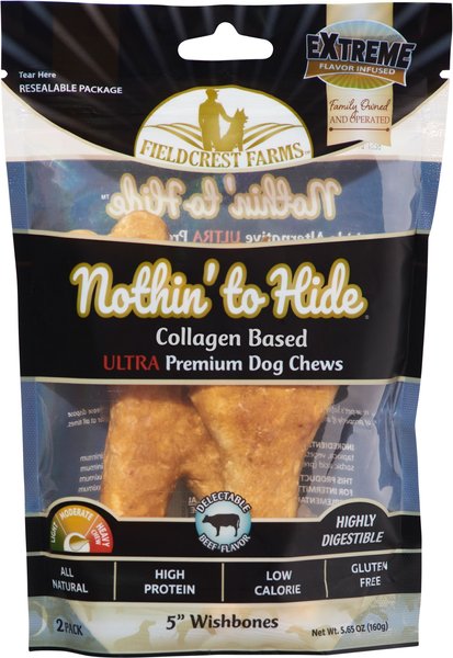 Fieldcrest Farms Nothin To Hide Ultra 5-in Wishbone Beef Dog Treats， 2 count