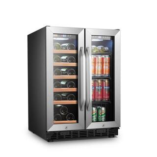 LANBO Wine Refrigerator 23 in. Dual Zone 18-Bottle 55-Can Beverage and Wine cooler in Stainless Steel LB36BD