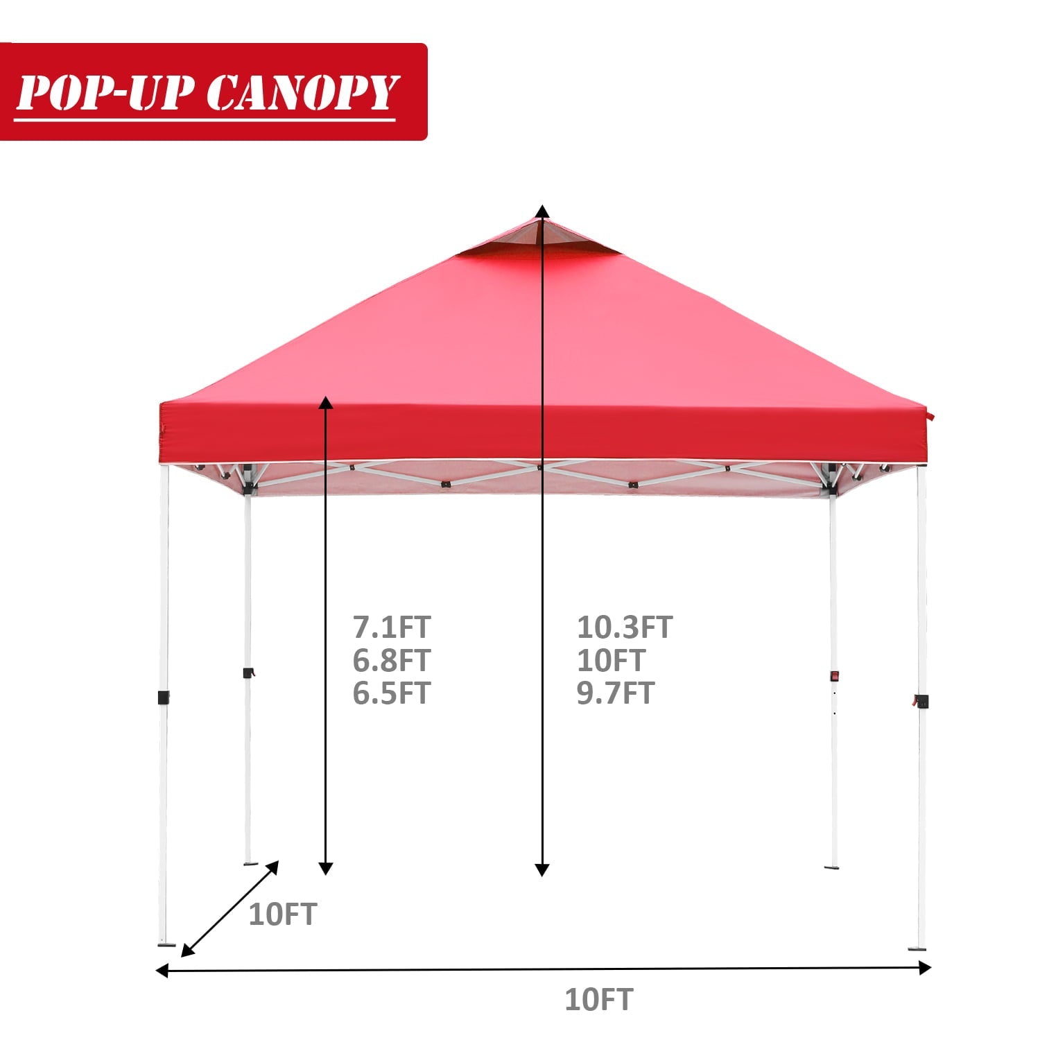 Outdoor Basic 10' x 10' Pop up Canopy Tent Outside Canopy, One Push Tent Canopy with Wheeled Carry Bag, Extra 8 Stakes and 4 Ropes, Red