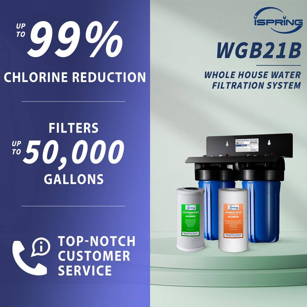 ISPRING 2-Stage Whole House Water Filtration System with 4.5 in. x 10 in. Sediment and Carbon Block Filters WGB21B