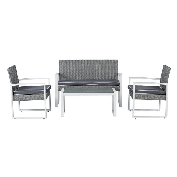 Thom 4Piece Modern Coastal Faux Wicker Conversation Outdoor Patio Set，by JONATHAN Y