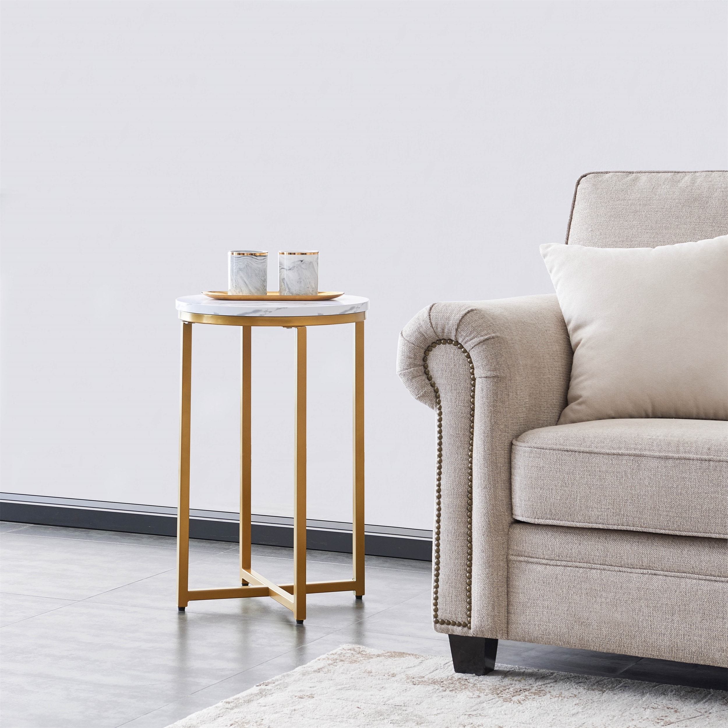 Side Table，End Table，Gold and White