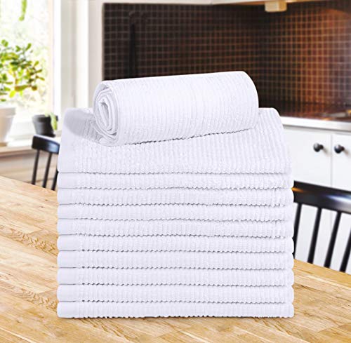 Utopia Towels Ribbed Bar Mop Towels，16 x 19 Inches， 100% Cotton Super Absorbent White Bar Towels， Multi-Purpose Cleaning Towels for Home and Kitchen Bars， (Pack of 12)