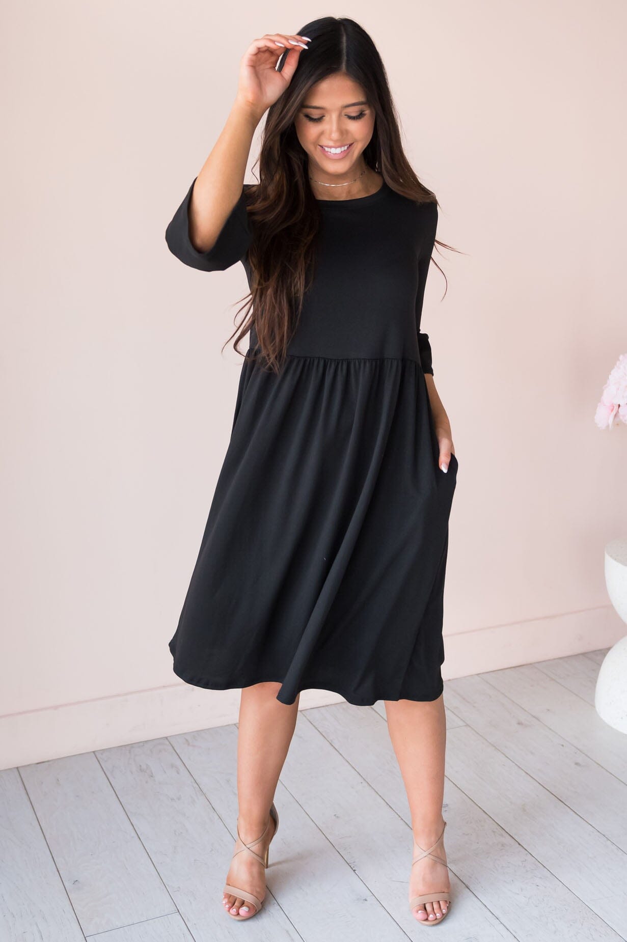 Zadie crew neck dress-black