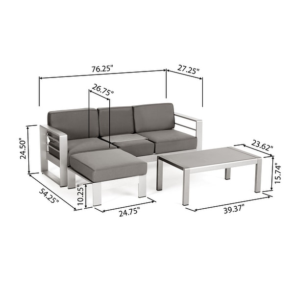 Cape Coral Outdoor 3Seater Aluminum Sofa Set with Coffee Table and Ottman by Christopher Knight Home