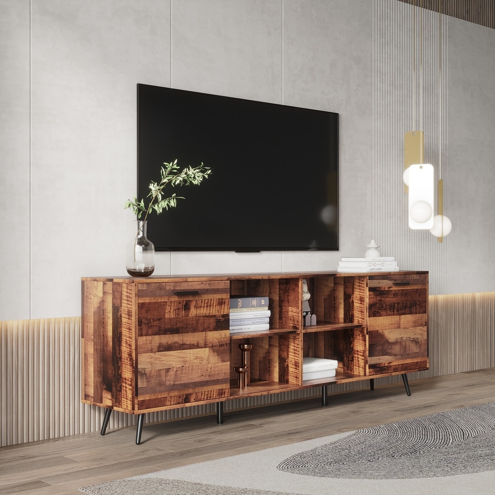 TV Stand Media Entertainment Center Mid Century Modern TV Console Table with Storage Cabinet Doors for Living Room