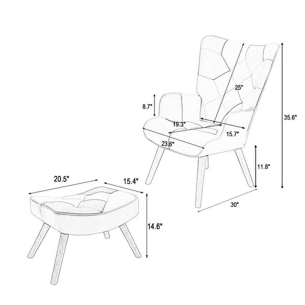 Accent Chair with Ottoman， Living Room Chair and Ottoman Set， Comfy Side Armchair for Bedroom