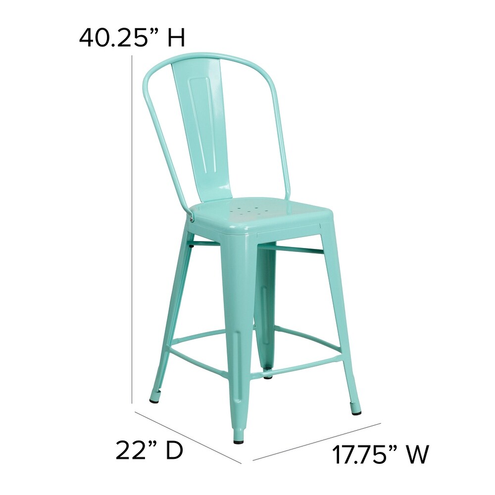 24'' High Metal Indoor Outdoor Counter Height Stool with Back   17.75\