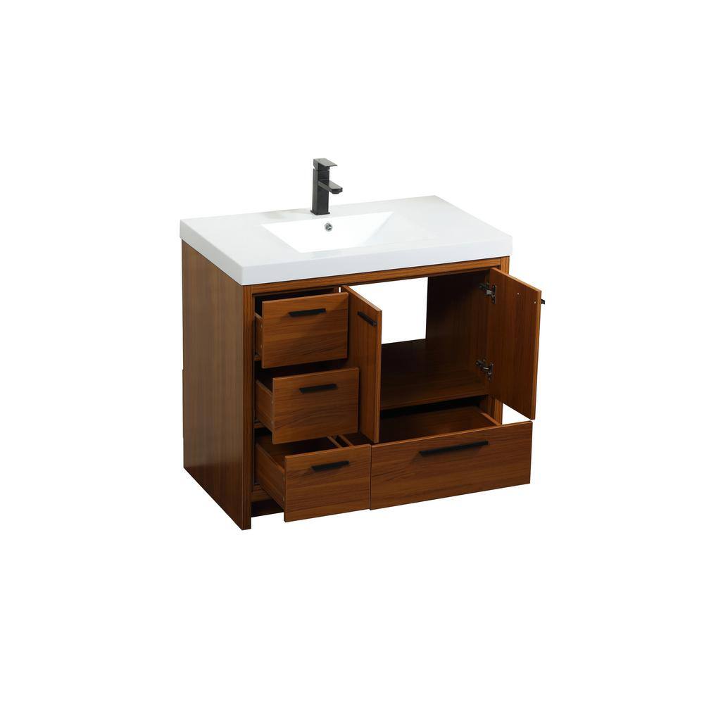 Timeless Home 36 in. W Single Bath Vanity in Teak with Resin Vanity Top in White with White Basin TH92036Teak