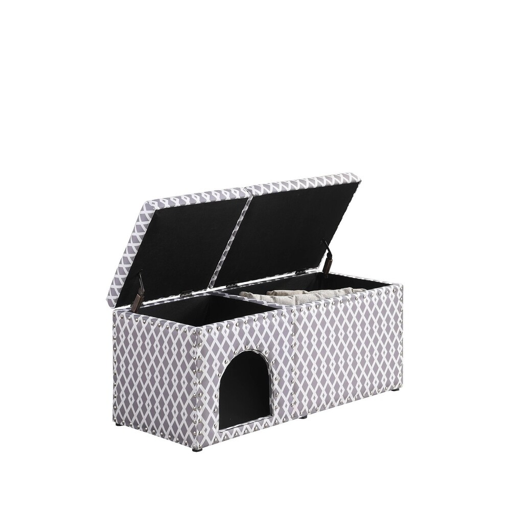 Gray Brown Lattice Storage Bench with Pet Bed