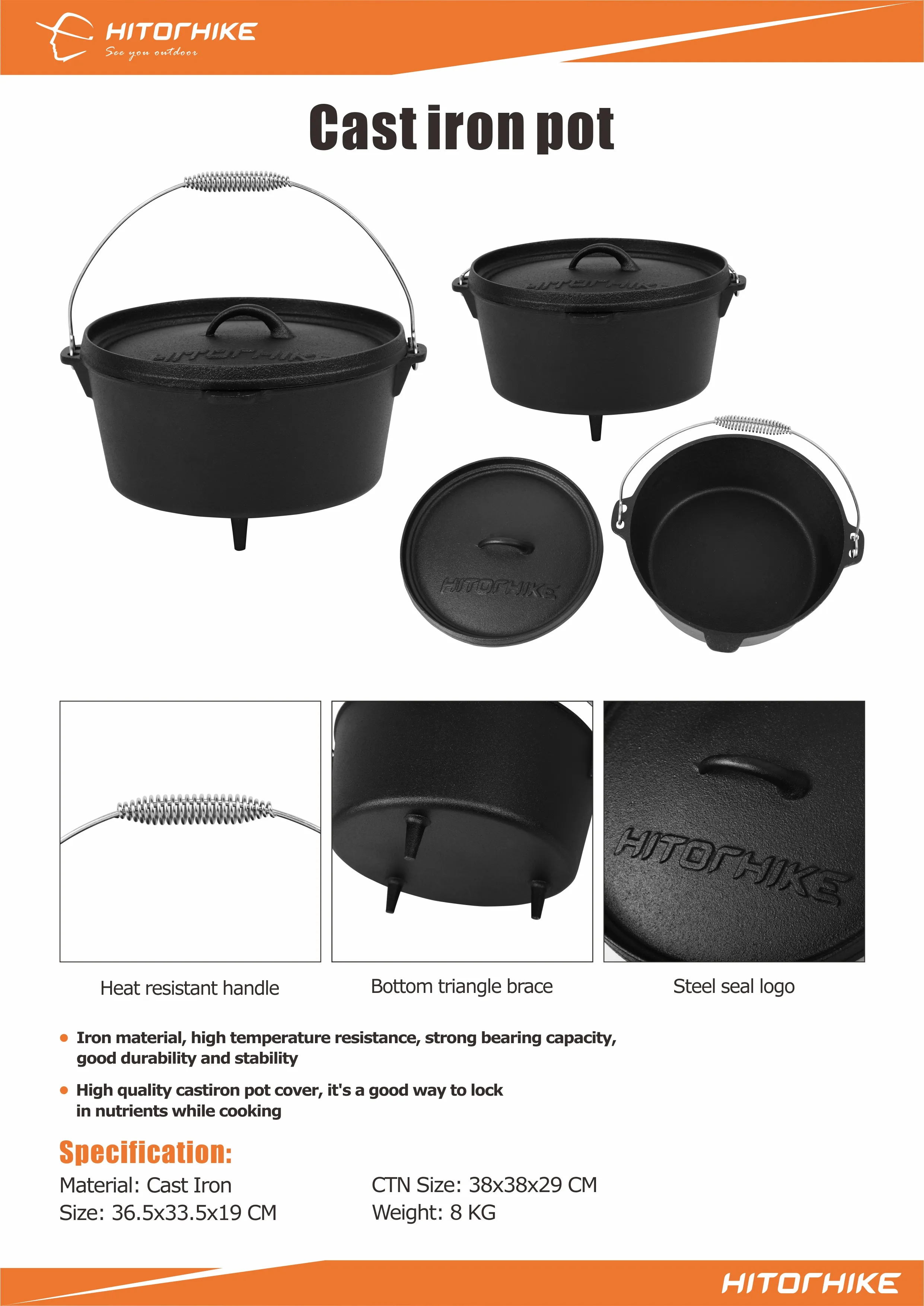 Hitorhike outdoor camping cookware iron cast pan 1 2person cooking pot picnic equipment outdoor cooking pot