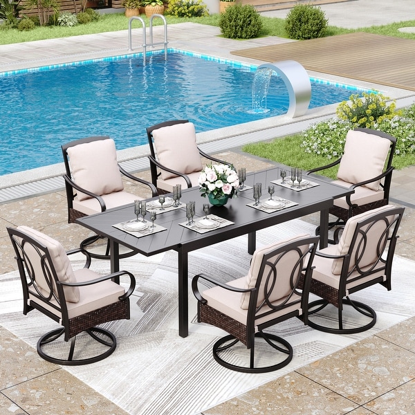 9/7Piece Patio Dining Set with 8/6 Rattan Swivel Chairs and a Expandable Dining Table