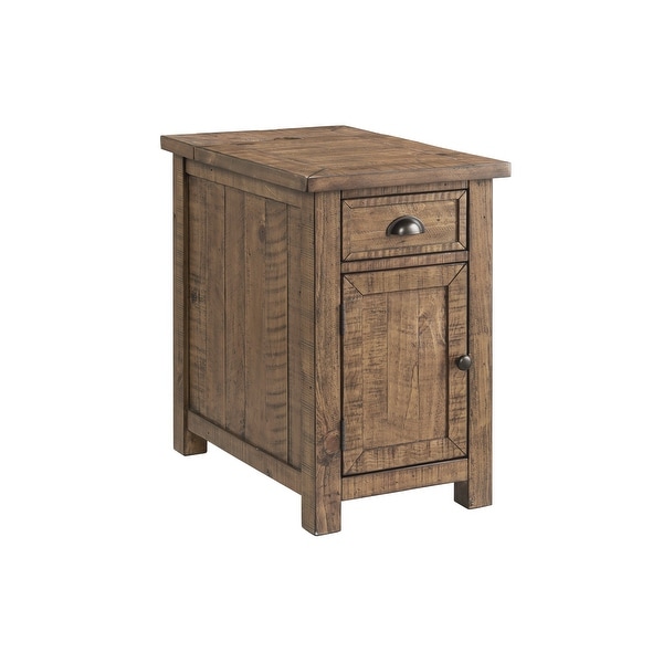 Monterey Chairside Table with hidden Power Outlets， Solid Wood