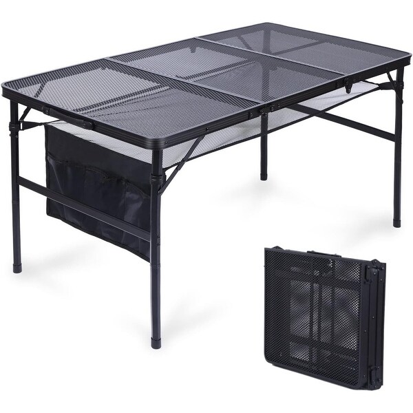 Grill Table，Outdoor Table，Card Table，Portable Grill Table，Adjustable Heights Camping Table with Mesh Bag and Cup Holders