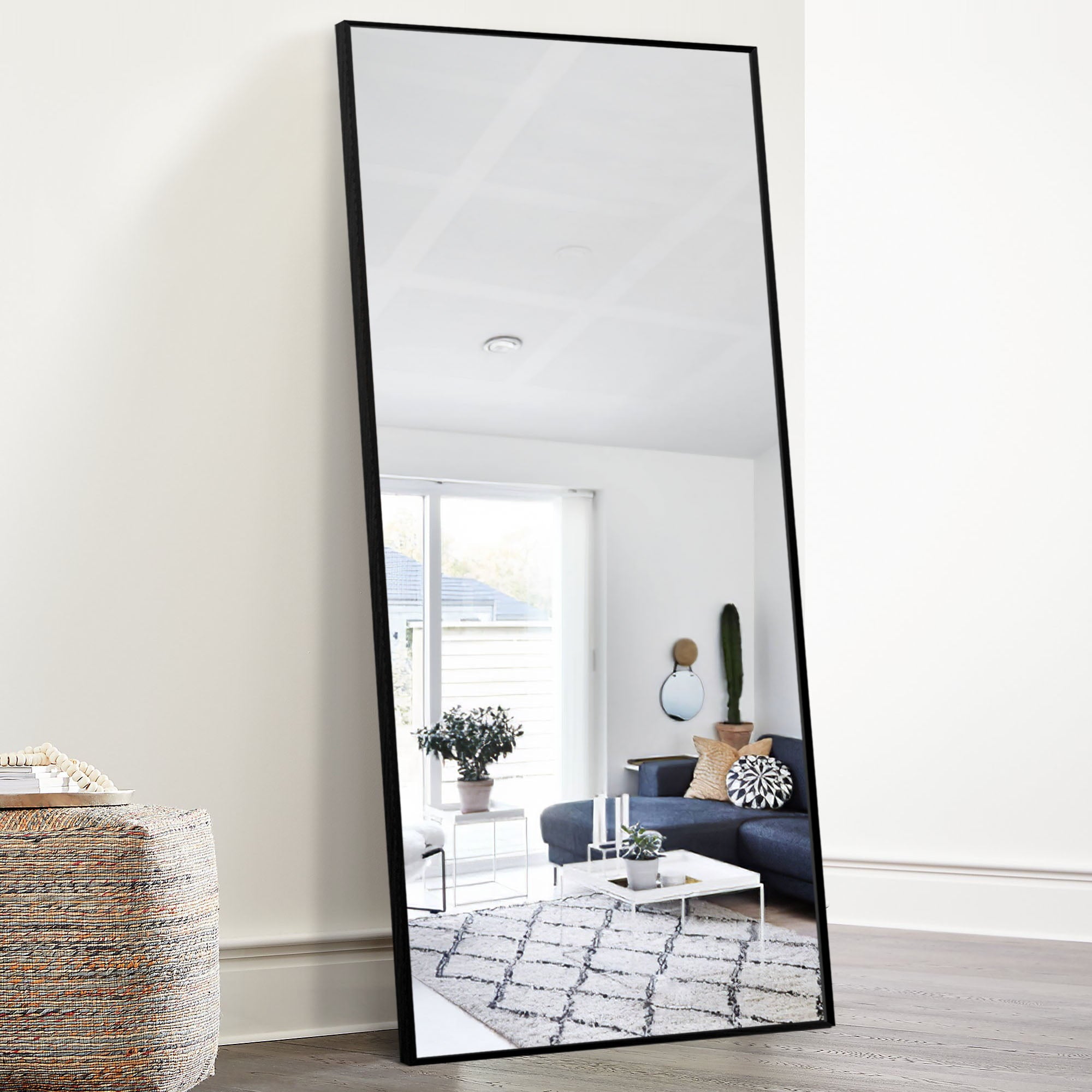 NeuType Full Length Standing Floor Mirror with Aluminum Alloy Thin Frame, Black, 65