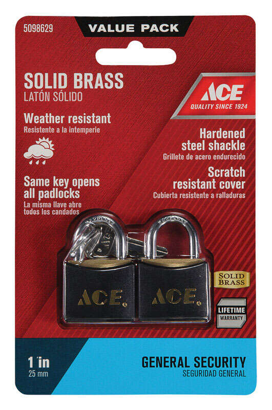 Ace 1 in. H X 1 in. W X 1/2 in. L Brass Pin Tumbler Padlock Keyed Alike