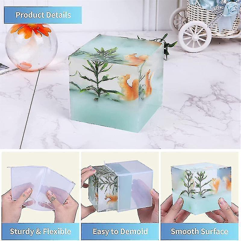 6pcs Big Ball Resin Moulds Clear Silicone Square Moulds Big Deep Square Resin Moulds， Square Resin