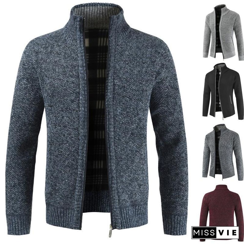 Autumn Winter New Men's Jacket Slim Fit Stand Collar Zipper Jacket Men Solid Cotton Thick Warm Jacket