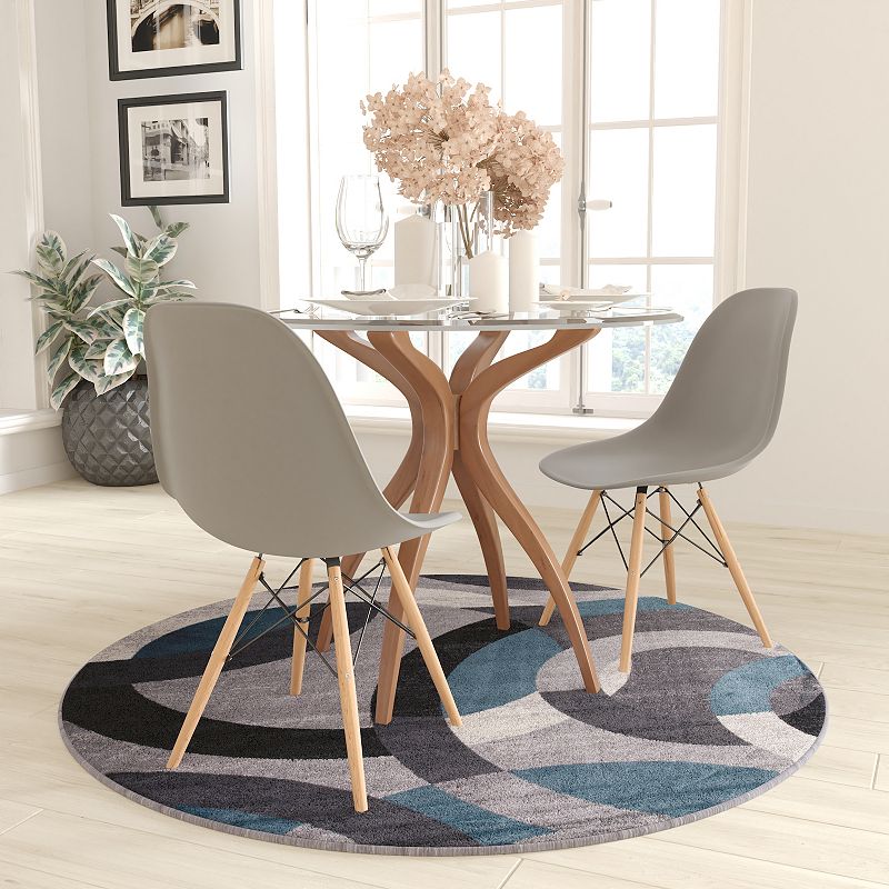 Masada Rugs Masada Rugs， Thatcher Collection Accent Rug with Interlocking Circle Pattern in Blue/Grey with Olefin Facing and Natural Jute Backing - 5'x5' Round