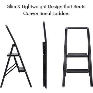 BirdRock Home 3 ft. 2-Step Black Slim Aluminum Step Ladder 8 ft. Reach 11694