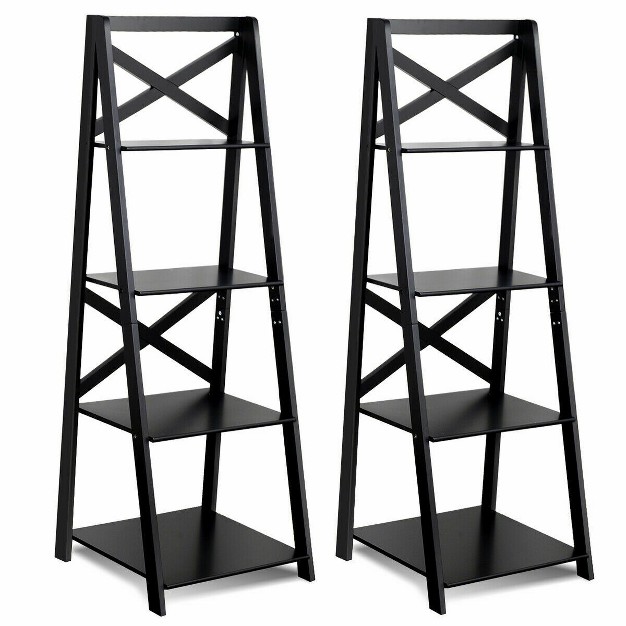 2 Pcs 4 tier Ladder Shelf Bookshelf Bookcase Storage Display Leaning Home Office