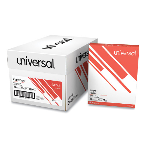 Universal Copy Paper， 92 Bright， 20lb， 8.5 x 11， White， 500 Sheets/Ream， 10 Reams/Carton (21200)