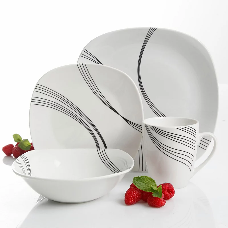 Gibson Everyday Curvation 16-Piece Soft Square Dinnerware Set in White