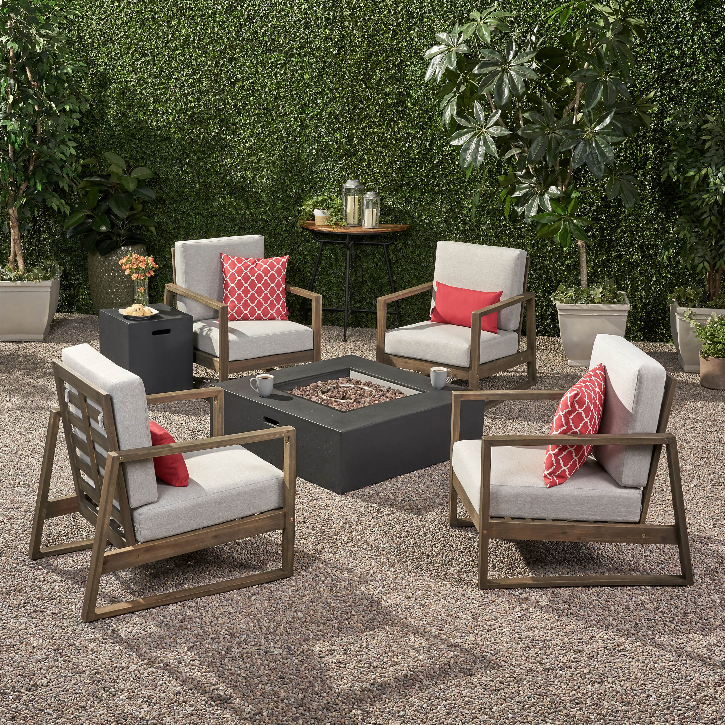 Marlee Outdoor 4 Seater Chat Set with Fire Pit