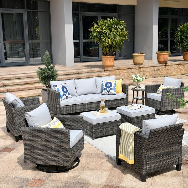 OVIOS 8piece Patio Conversation Wicker Furniture Set Swivel Chair Set