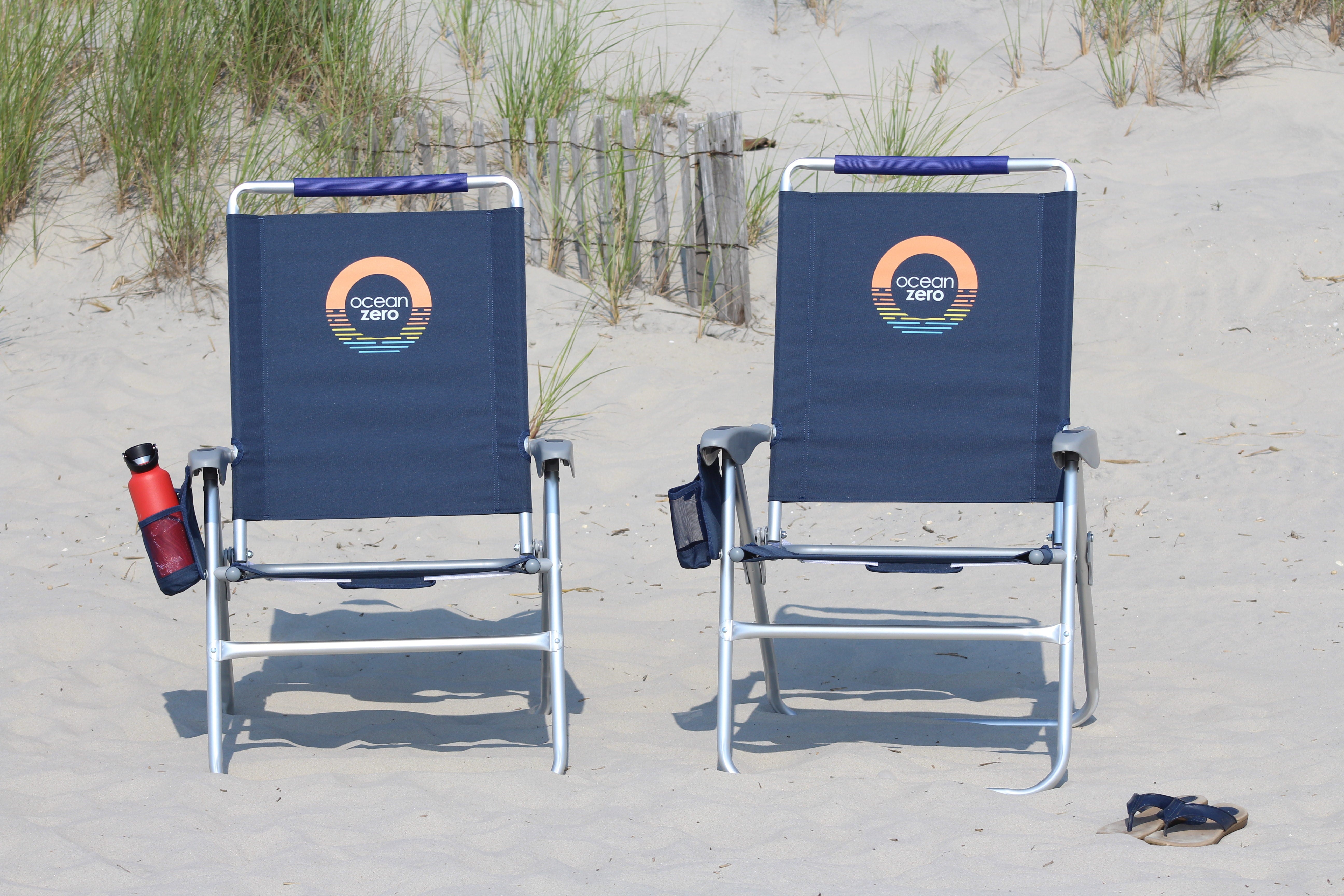 Set of 2. Blue， Ocean Zero， Tall Height Beach Chair， Cupholder