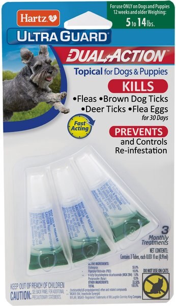 Hartz UltraGuard Dual Action Flea and Tick Spot Treatment for Dogs， 5-14 lbs