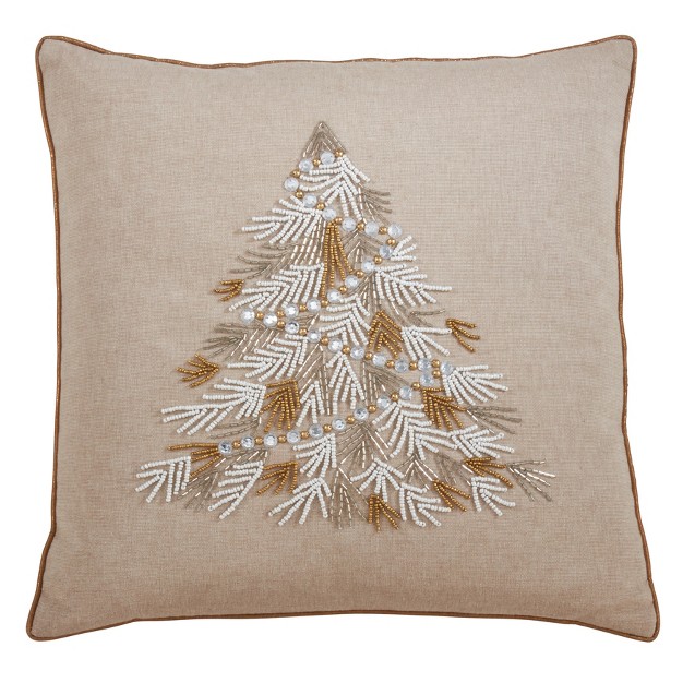 Saro Lifestyle Beaded Christmas Tree Decorative Pillow Cover