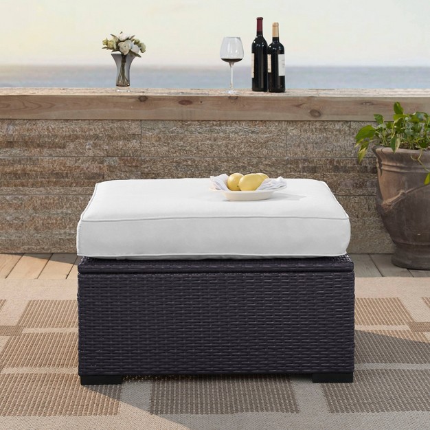 Biscayne Outdoor Wicker Ottoman White Crosley