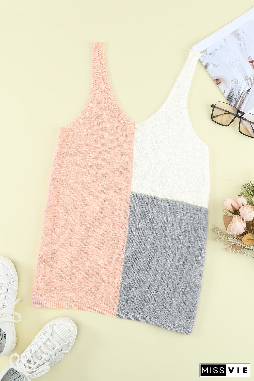 Color Block Knitted Tank Top