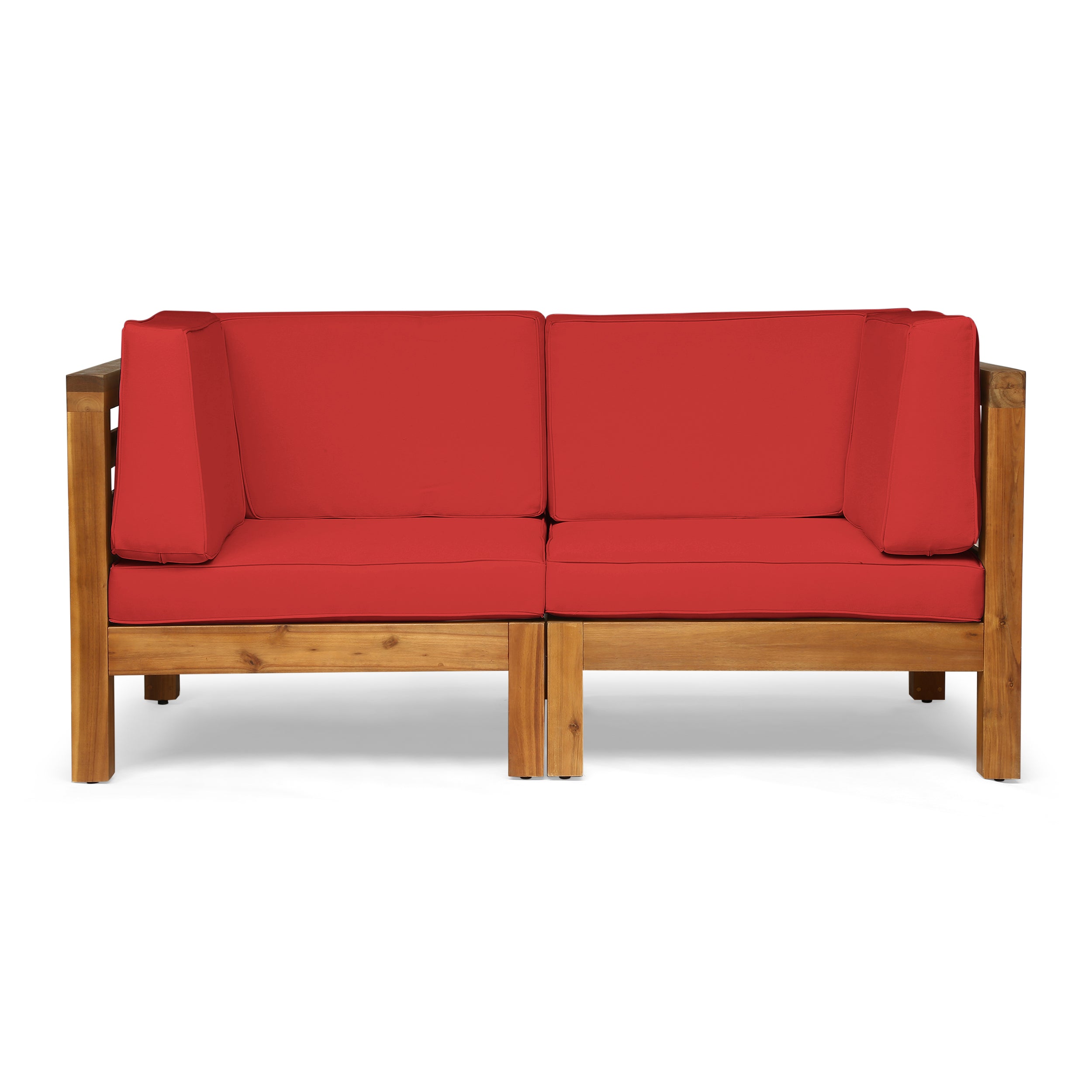 Dawson Outdoor 2-Seater Acacia Wood Sectional Loveseat Set with Cushions