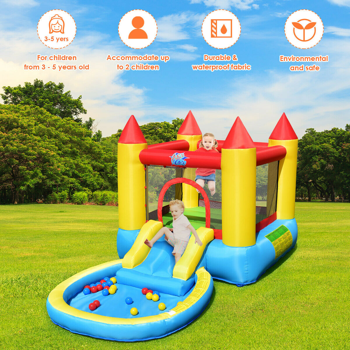 Gymax Inflatable Bounce House Kids Slide Jumping Castle Bouncer w/Pool and 480W Blower