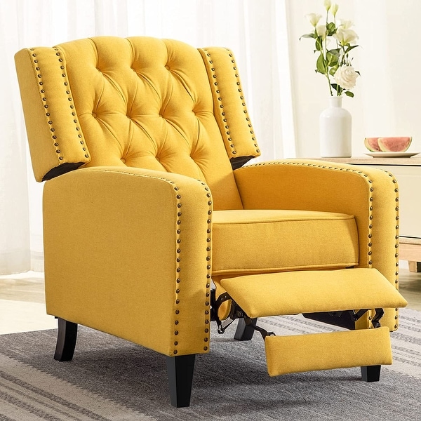 Vicluke Mid Century Modern Tufted Push Back Recliner with Modern Legs， Yellow - 74.8