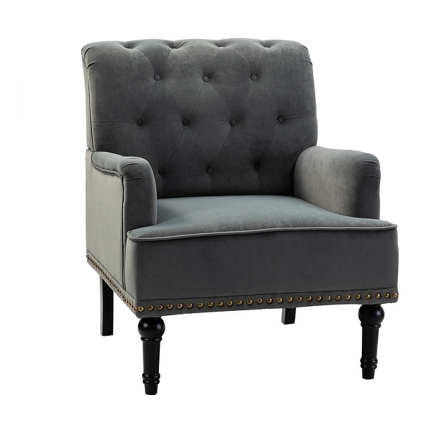 Accent Chair Armchair with Rubber Wood Legs and Nailhead Trim， Tufted Velvet Fabric Upholstery Accent Chairs