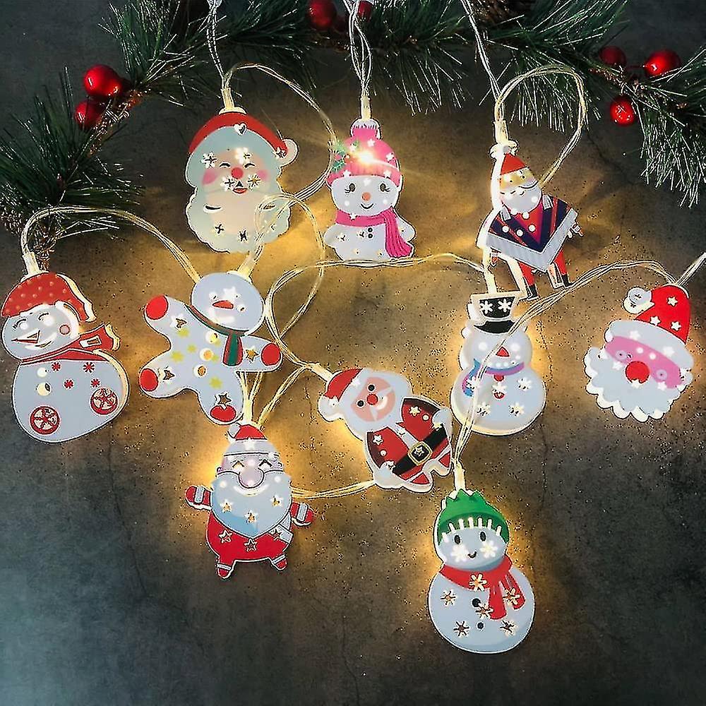 10 Led Christmas Snowman String Lights，1.65 Meter Santa Claus String Lights Battery Operated Christm