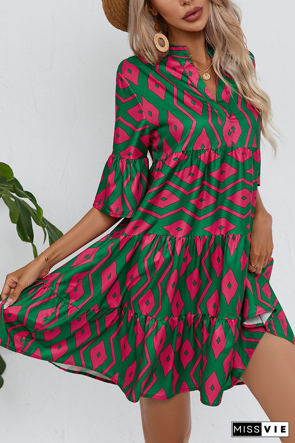 Loose Fit Half Sleeves Printing Dress