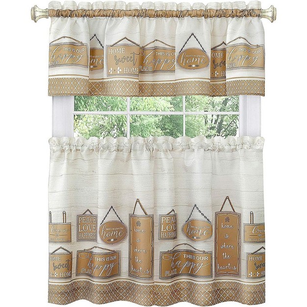 Kate Aurora Modern Farmhouse Complete 3 Piece Rod Pocket Tier And Valance Kitchen Curtain Set