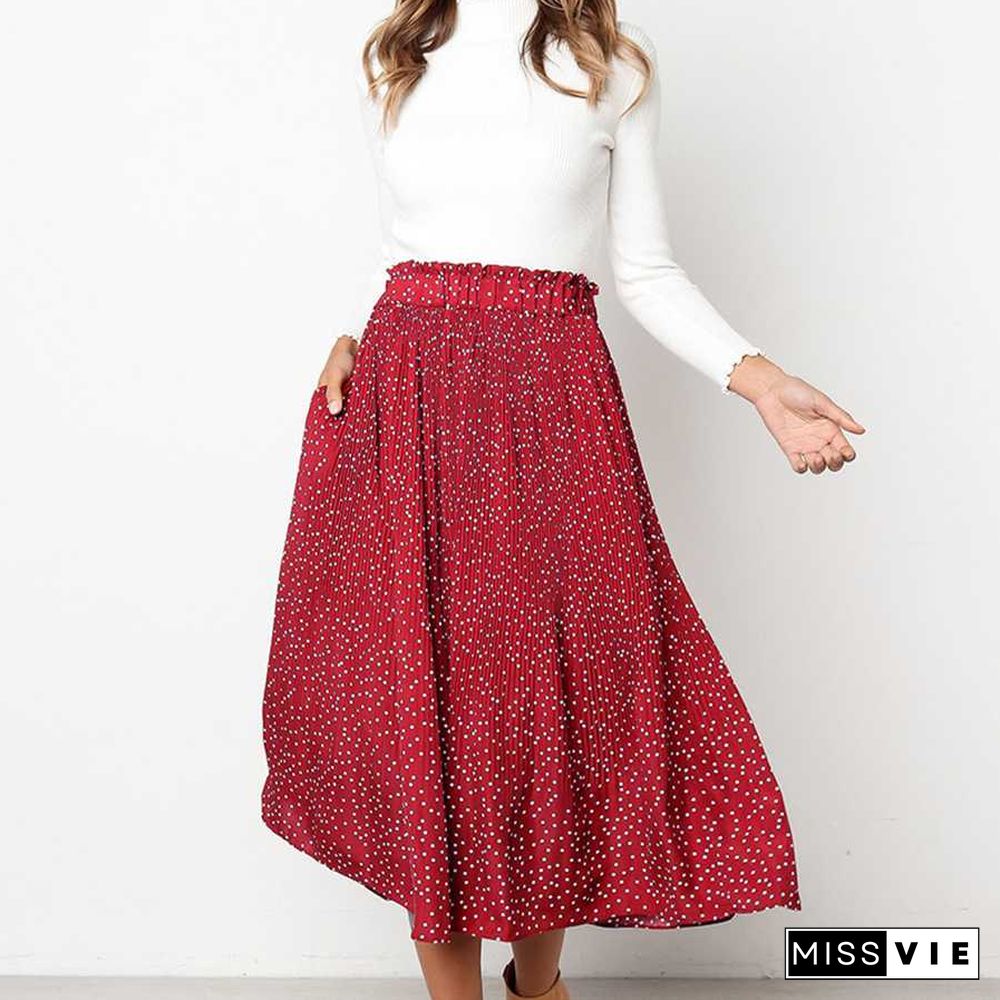 90s Fashion Retro Elastic Waist Paisley Ruffle Midi Skirt