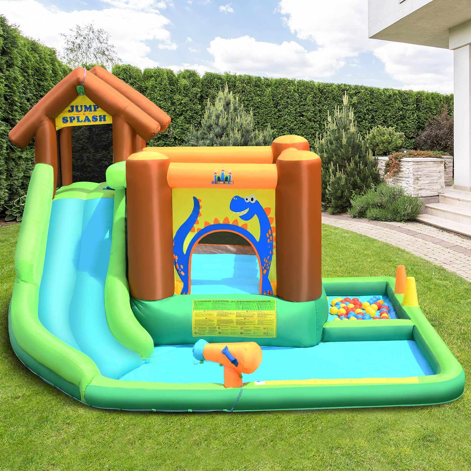 BOUNTECH Inflatable Bounce House | 6 in 1 Water Slide Jumping Park w/Splashing Pool