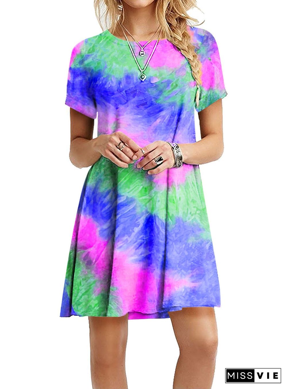 Slim Rainbow Tie-dye Printed Dress