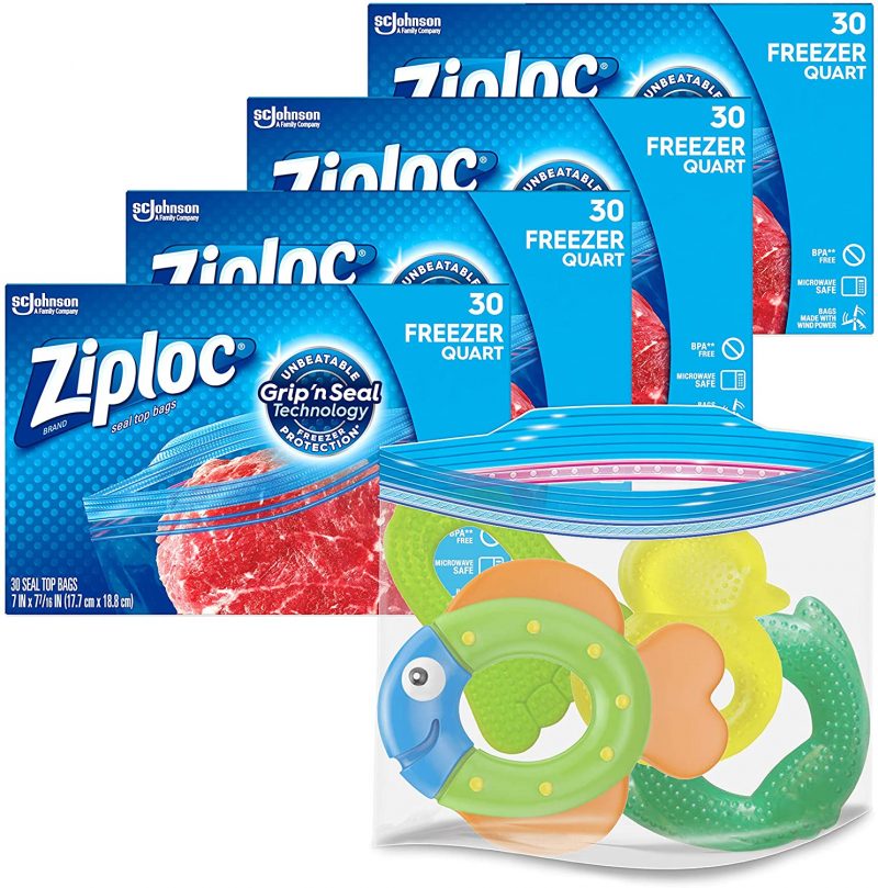 Ziploc Quart Food Storage Freezer Bags， Grip 'n Seal Technology， 30ct， 4 Pack