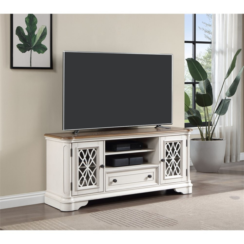 ACME Florian 1 drawer Wooden TV Stand in Oak and Antique White   French Country   Entertainment Centers And Tv Stands   by Homesquare  Houzz