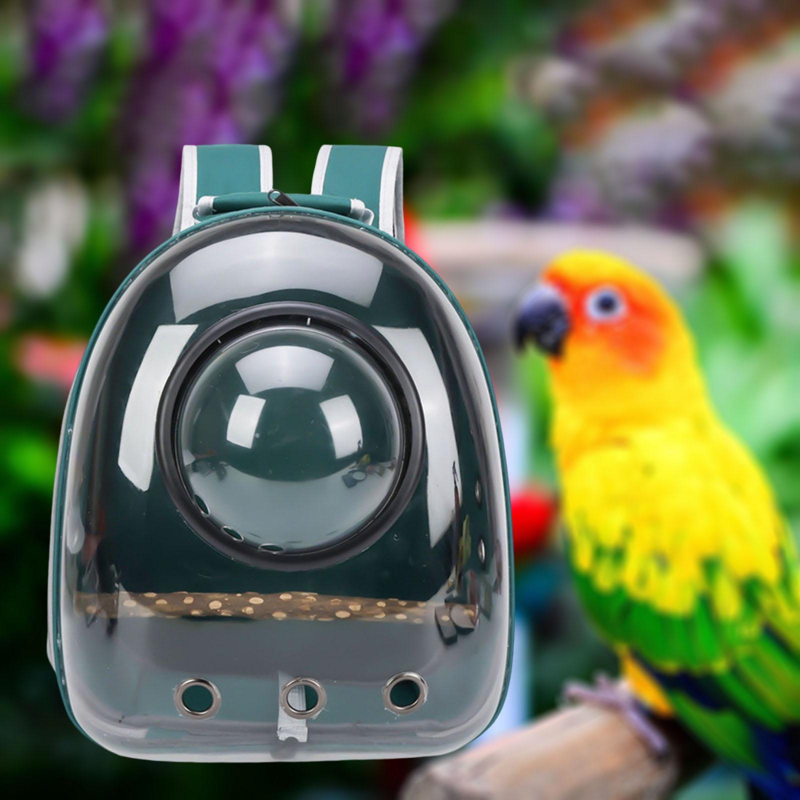 Travel Cage Waterproof Transparent Perch with Travel Backpack Parrot Out Backpack Bird Carrier for Camping Outdoor ， Green， 32x26x41cm