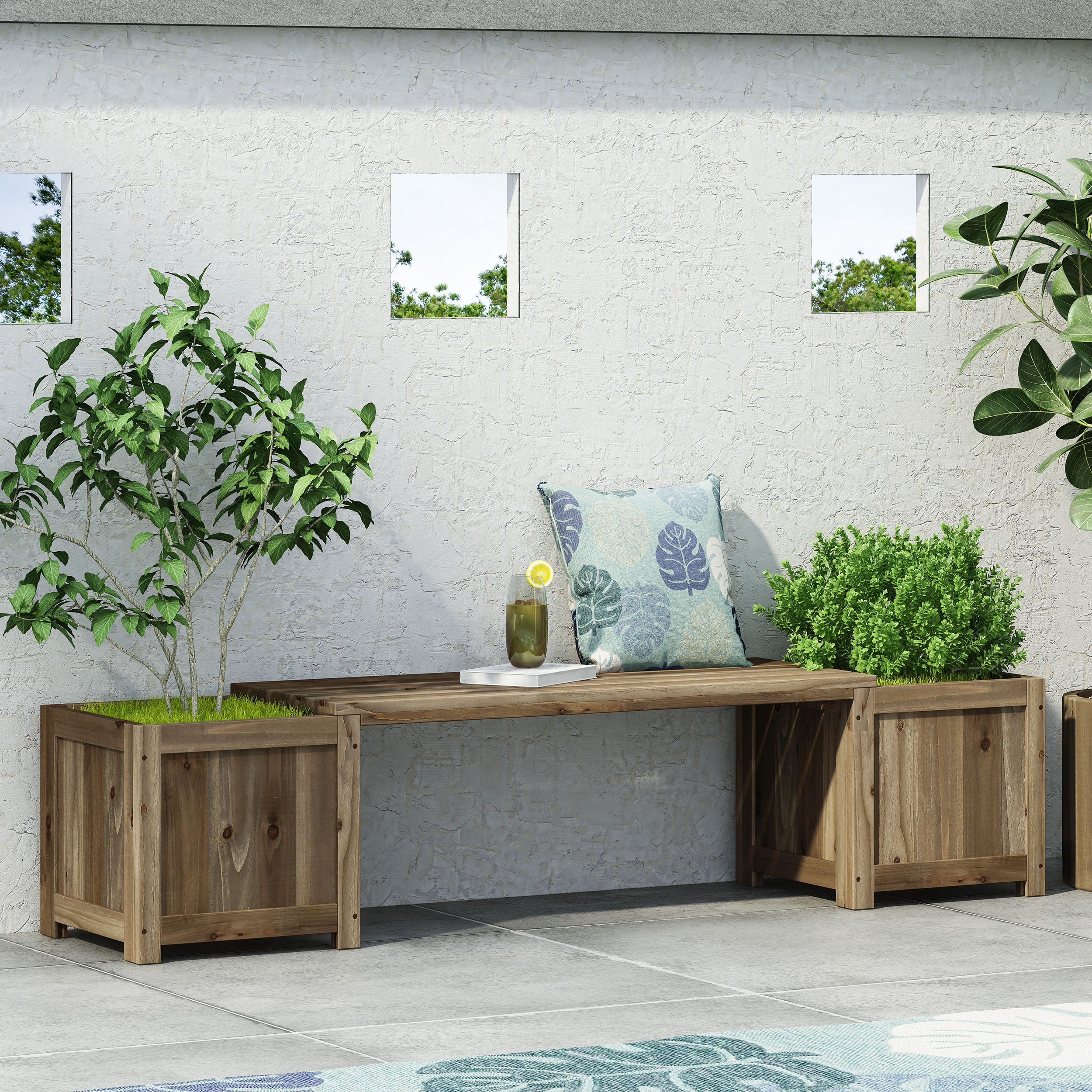 Skyline Outdoor Pine Wood Planter Bench